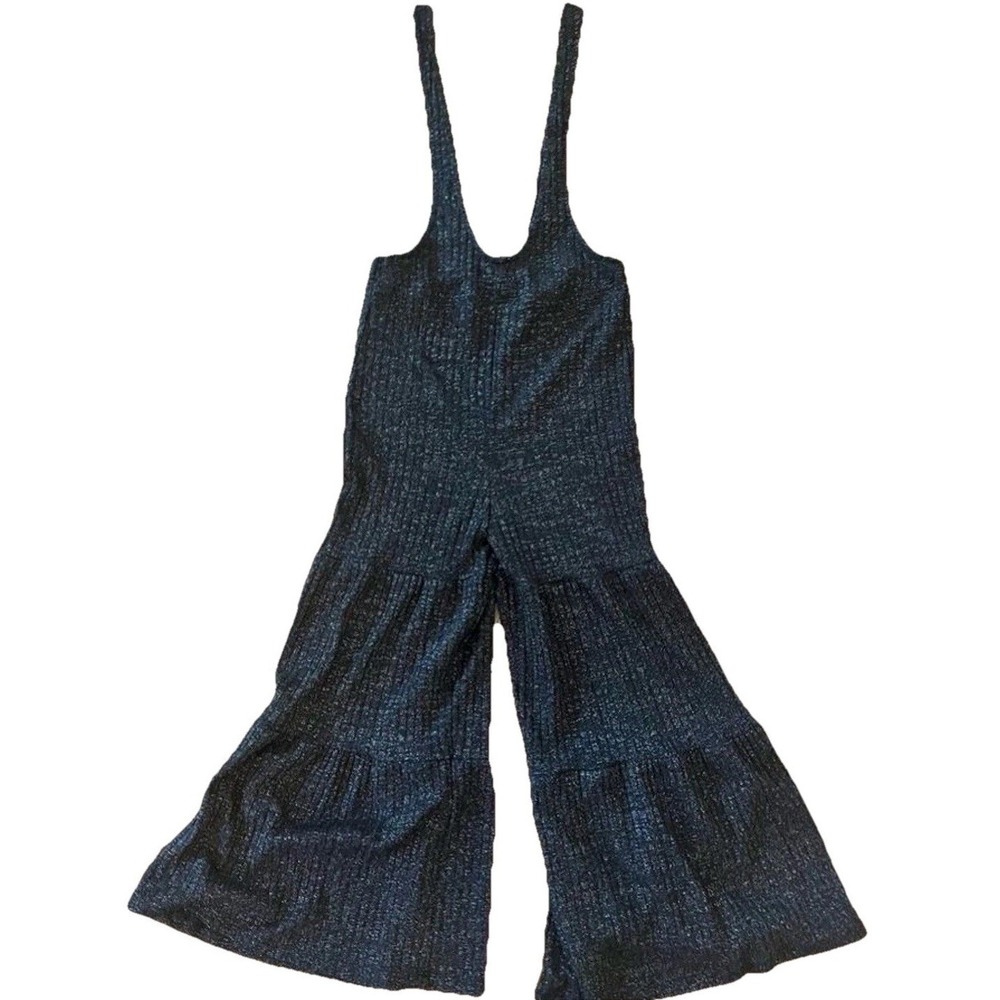 Art Class Girls Black Metallic Ribbed Tiered Wide Leg Jumpsuit Size L 10/12